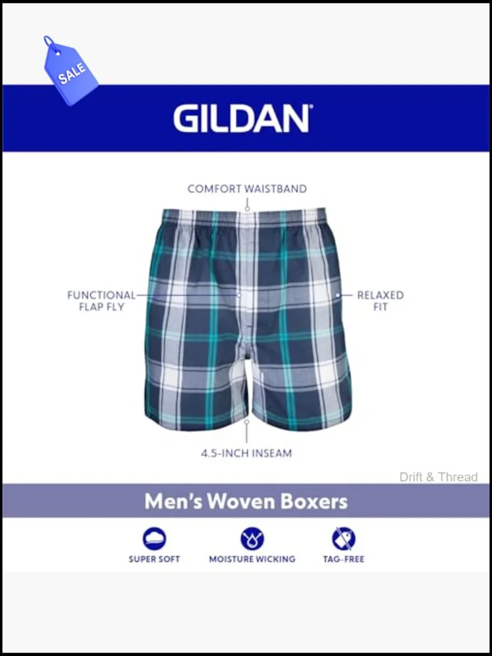 Men's Woven Cotton Boxers 5 Pack Soft Breathable Moisture Wicking Tag-Free Mid